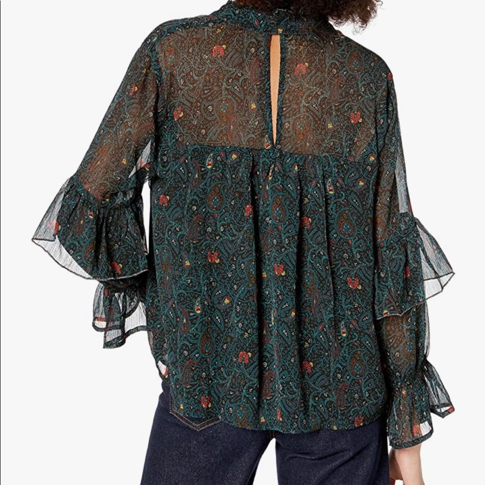 Lucky Brand Boho Printed Ruffle Top Size S - Picture 2 of 9